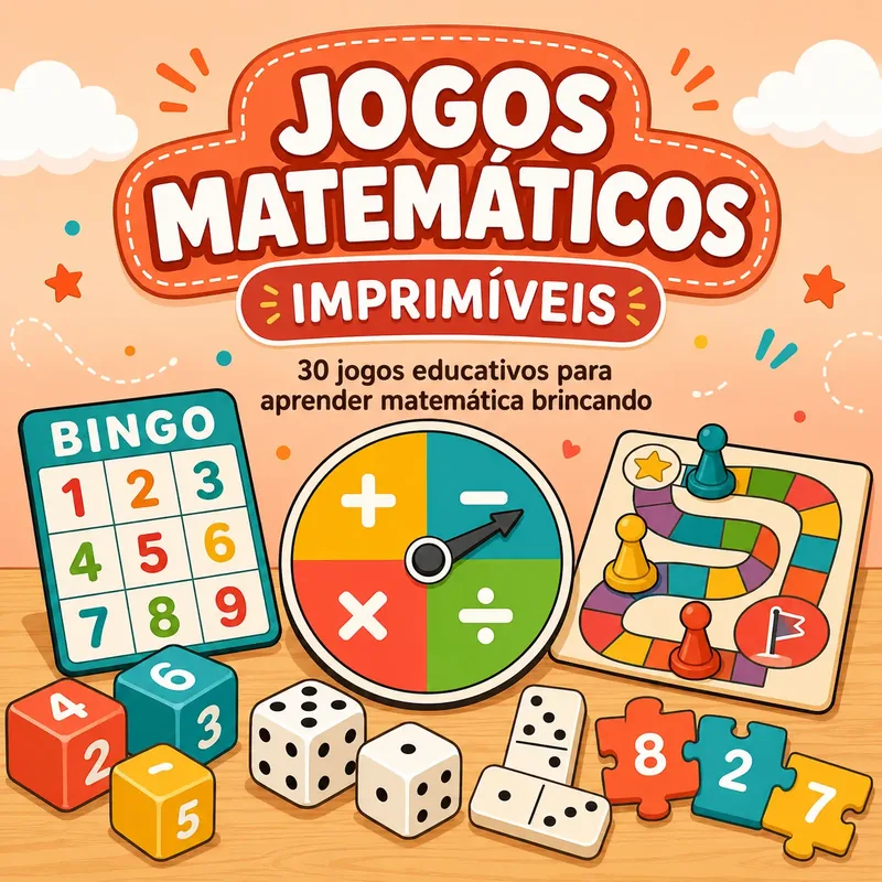 Capa do bônus Jogos Matemáticos Imprimíveis — 30 jogos educativos prontos para imprimir