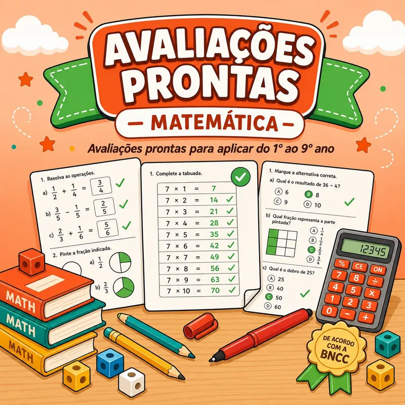 Capa do bônus Avaliações Prontas de Matemática alinhadas à BNCC